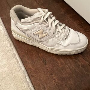New Balance 550 White Leather Sneaker with Cream Logo Accent